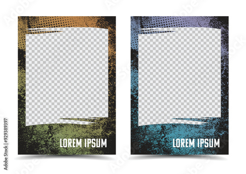 grunge sport player cards photo border frame template set with grunge texture
