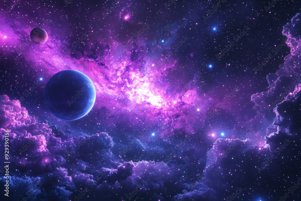 Space cosmic illustration with planets scene created with Generative AI Space cosmic illustration with planets scene created with Generative AI