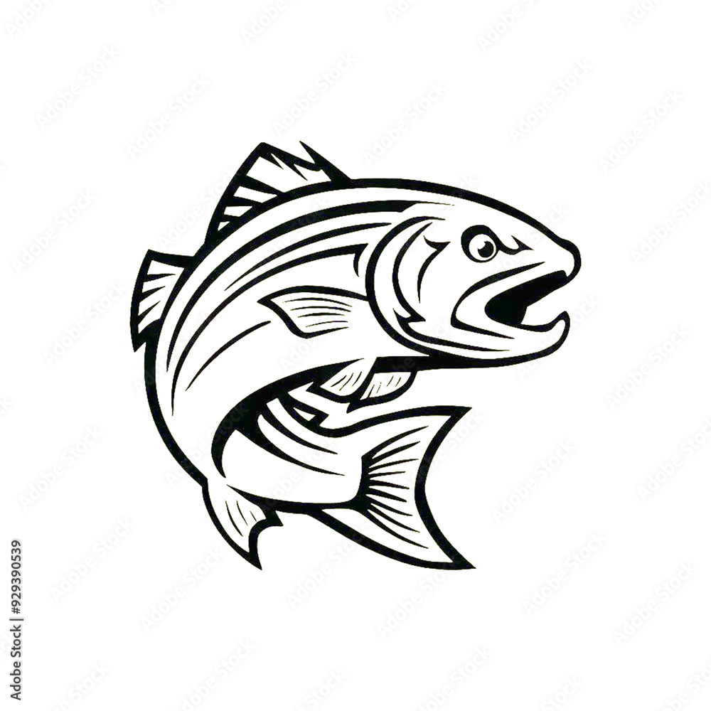Fototapeta premium Minimalist Trout Logo in Leap - Monochromatic Line Art Design for Decoration and Advertising