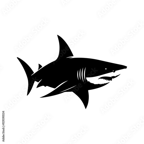 Shark silhouette, vector black color silhouette solid white background 