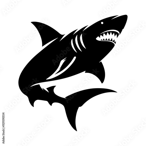Shark silhouette, vector black color silhouette solid white background 