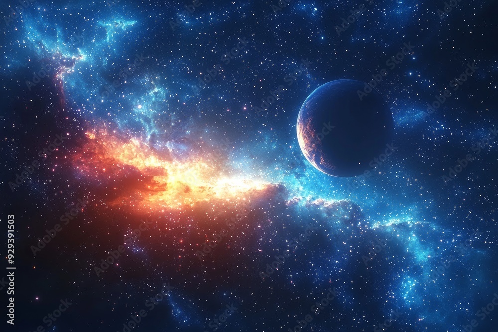 Obraz premium Space cosmic illustration with planets scene created with Generative AI