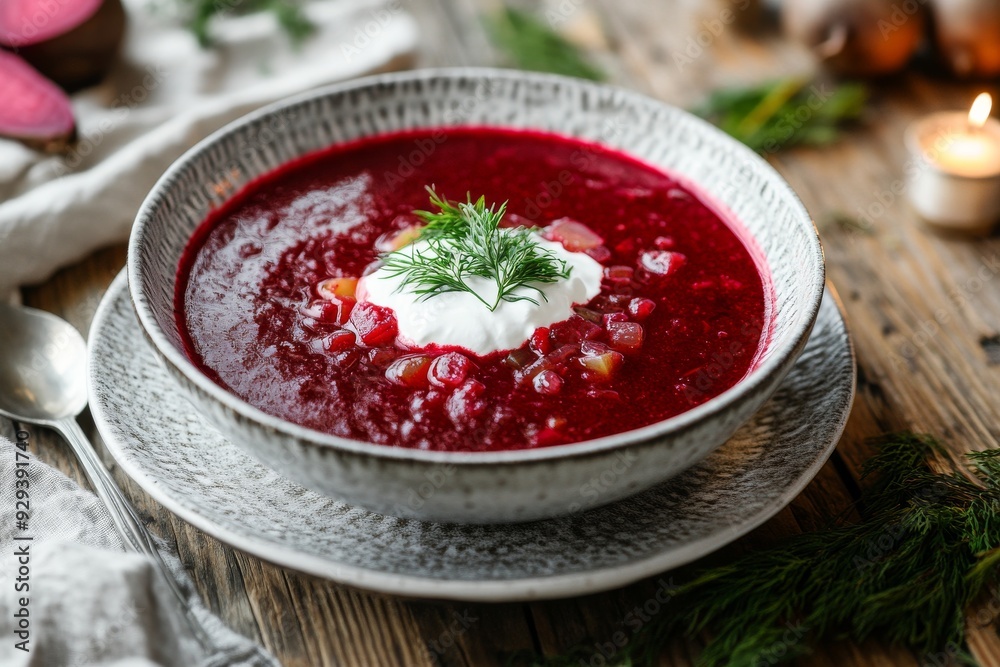 Borscht, A beet soup that can be served hot or cold, typically made with beets, cabbage, potatoes, carrots, and often garnished with sour cream. Borscht, A beet soup that can be served hot or cold, typically made with beets, cabbage, potatoes, carrots, and often garnished with sour cream.