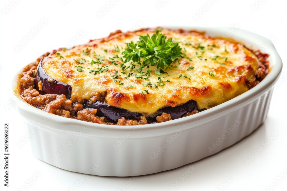 Muskaa Moussaka, A layered casserole dish made with eggplant, minced meat ...