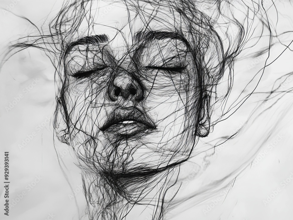 Fototapeta premium Expressive minimalist portrait art capturing raw human emotion through sketchy photography