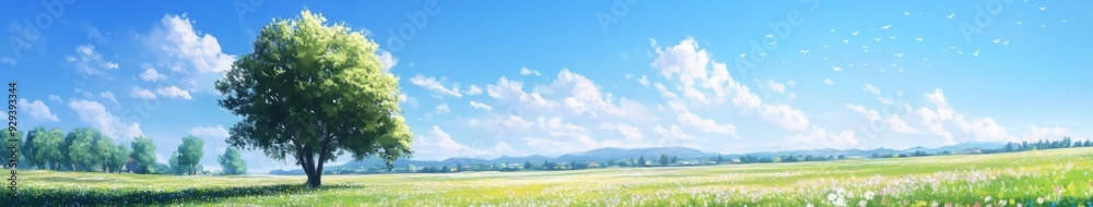 Obraz premium Enchanted anime-style Pastel Illustration of a Dreamy Summer Meadow: A Whimsical Journey into a Season of Bloom and Wonder,Anime-Style,illustration,Picture BooksFor Poster,Novel,UI,WEB,Game,Design,Abs