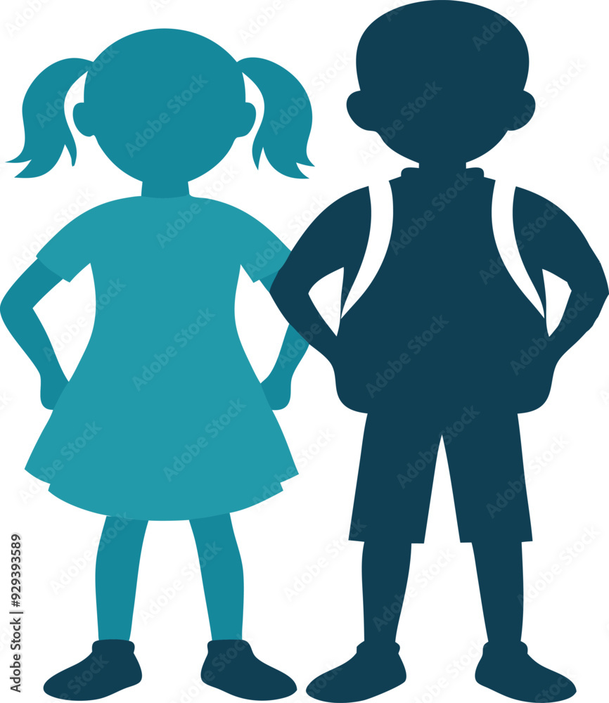 School children silhouette vector style with white background School children silhouette vector style with white background