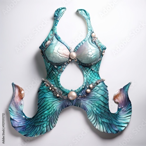 Mermaid Costume Top with Scales and Seashell Details 