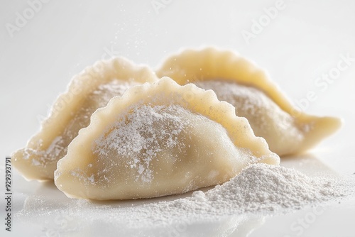 Pierogi, Dumplings filled with a variety of ingredients such as potatoes, cheese, meat, or fruit, typically boiled and then sometimes fried. Isolated on White Background