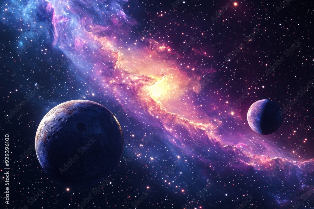 Space cosmic illustration with planets scene created with Generative AI