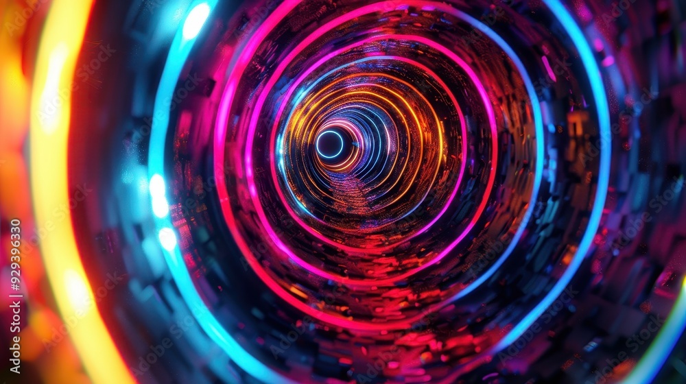 A mesmerizing, colorful tunnel of neon lights emitting futuristic vibes and a sense of endless depth. A mesmerizing, colorful tunnel of neon lights emitting futuristic vibes and a sense of endless depth.