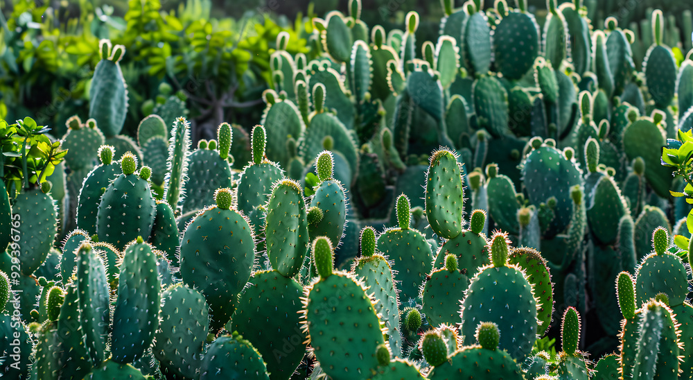 Cacti in Mexico: Close-up wallpaper of green cacti. Concept of southern plants with needles. Cacti in Mexico: Close-up wallpaper of green cacti. Concept of southern plants with needles.