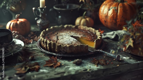 Delicious pumpkin pie with a golden lattice crust