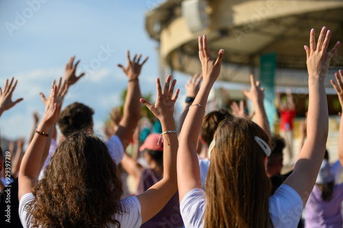 Young people dancing to Christian songs at Mladifest 2024, the annual youth festival in Medjugorje.