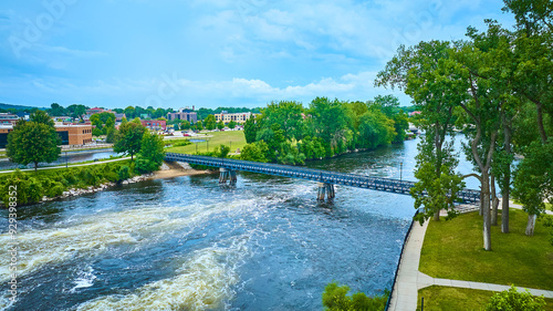 Aerial of Blue Pedestrian Bridge over St. Joseph River in Mishawaka photo