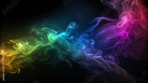 Abstract smoke background, colorful wisps of smoke on a dark backdrop, mysterious and dynamic