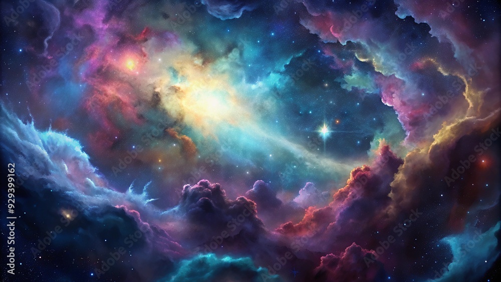 Fototapeta premium Space nebula background, colorful cosmic clouds and stars, deep and otherworldly