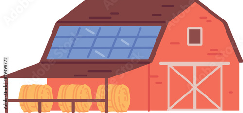 Farm storage building with hay rolls color icon