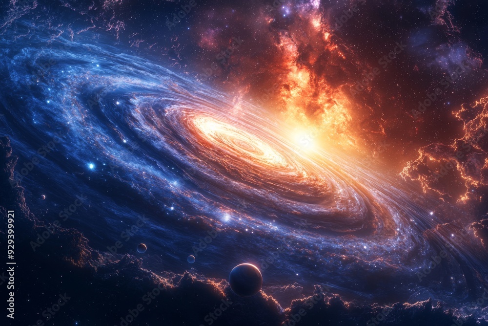 Obraz premium Space cosmic illustration with planets scene created with Generative AI