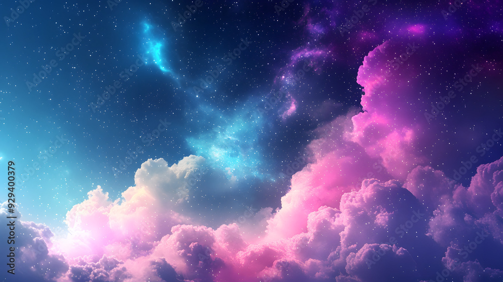 Enchanting Dreamy Night Sky with Colorful Clouds and Stars, Cosmic Fantasy Space Art Illustration of the Universe Enchanting Dreamy Night Sky with Colorful Clouds and Stars, Cosmic Fantasy Space Art Illustration of the Universe