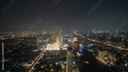 Wallpaper Mural Time lapse of aerial view of Bangkok Downtown. Financial district and business centers in smart urban city in Asia. Skyscraper and high-rise buildings. Thailand. Torontodigital.ca