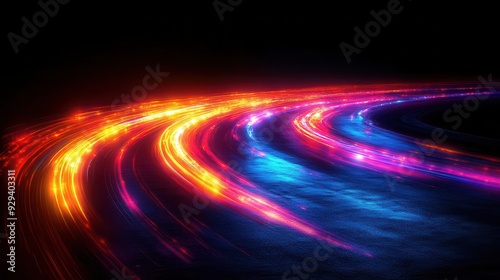 abstract light trails vibrant streaks of neon colors against black background dynamic motion blur futuristic energy concept