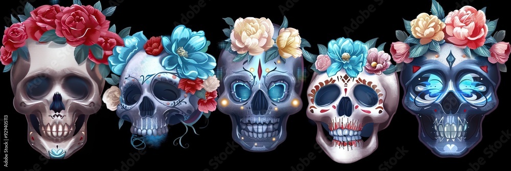 Day of the dead calavera sugar skull with flowers Day of the dead calavera sugar skull with flowers