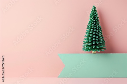 A minimalist design featuring a simple, stylized Christmas tree on one side of the banner. The remaining area is open copy space for messages in a festive color photo