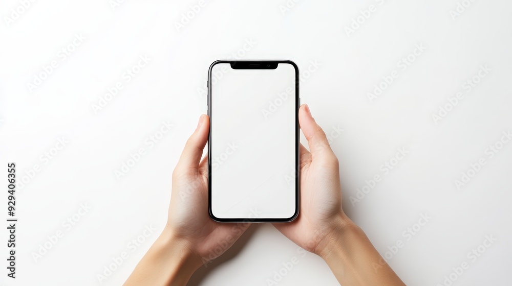 Person Holding Smartphone With Blank Screen, Isolated On White Background, Perfect For App Mockups And Product Displays . Generative ai Person Holding Smartphone With Blank Screen, Isolated On White Background, Perfect For App Mockups And Product Displays . Generative ai
