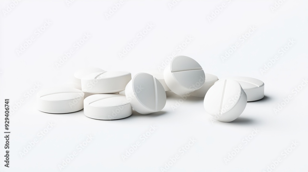 Round White Pills, Isolated On White Background, Ideal For Medical And Healthcare Marketing . Generative ai Round White Pills, Isolated On White Background, Ideal For Medical And Healthcare Marketing . Generative ai