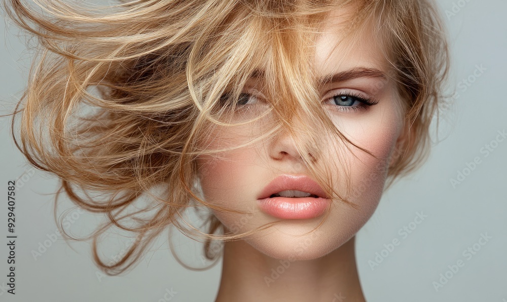 Young Stunning Top Model with Glossy Long Blonde Hair: Hair Salon Banner Young Stunning Top Model with Glossy Long Blonde Hair: Hair Salon Banner