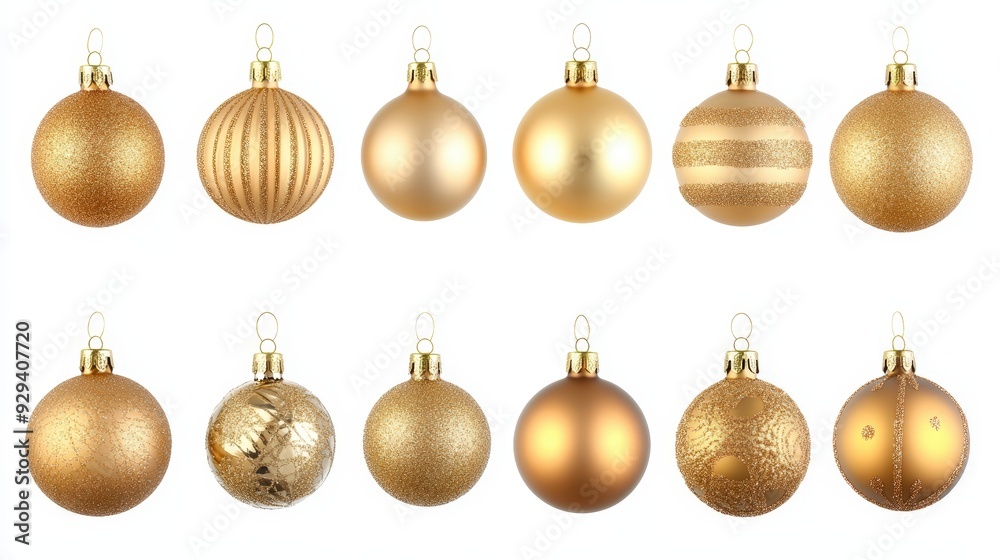 Golden Christmas Ornaments, Isolated On White Background, Ideal For Holiday And Festive-Themed Projects. . Generative ai Golden Christmas Ornaments, Isolated On White Background, Ideal For Holiday And Festive-Themed Projects. . Generative ai