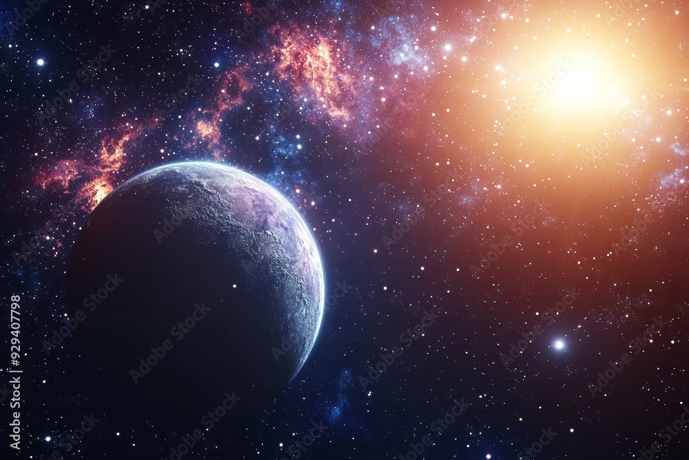 Obraz premium Space cosmic illustration with planets scene created with Generative AI