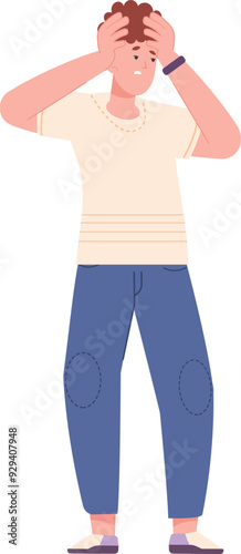 Shocked man character. Anxious frustrated unhappy expression