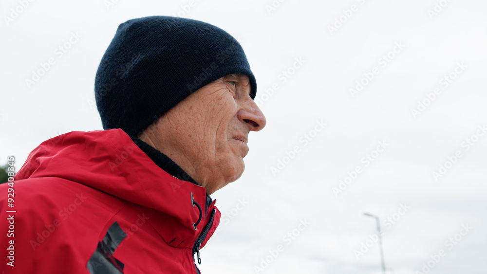 Man With Wool Hat Watching Away Man With Wool Hat Watching Away