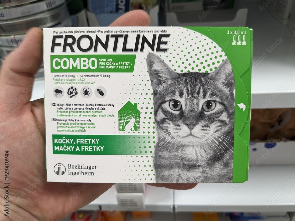 Frontline Box Prague, Czech Republic-August 16 2024:FRONTLINE COMBO box with Flea and ...