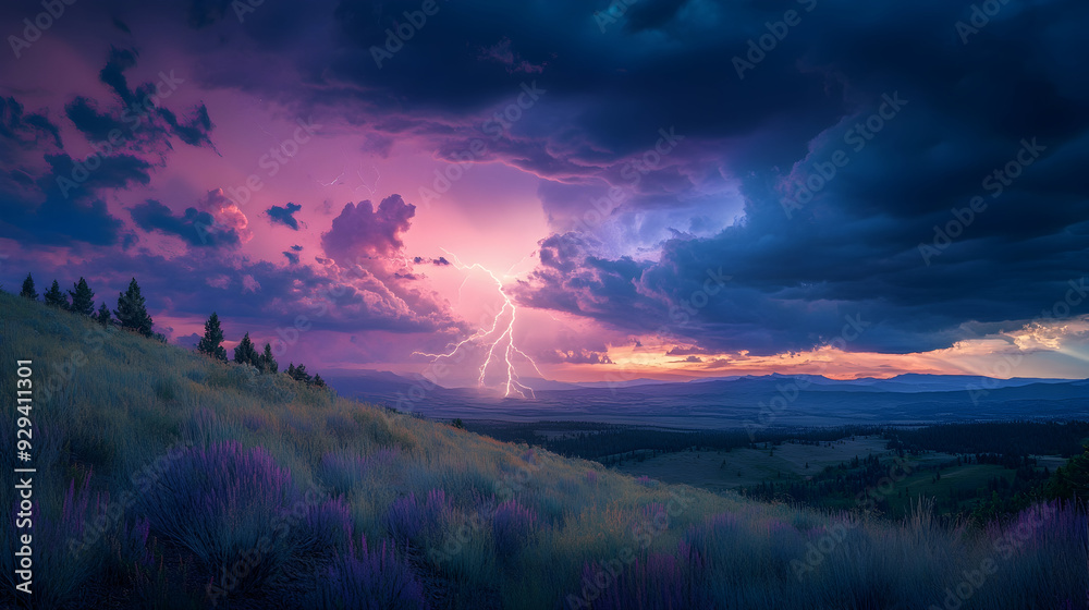 A dramatic landscape with a stormy sky and a lightning bolt striking the horizon, emphasizing nature's power and beauty. A dramatic landscape with a stormy sky and a lightning bolt striking the horizon, emphasizing nature's power and beauty.