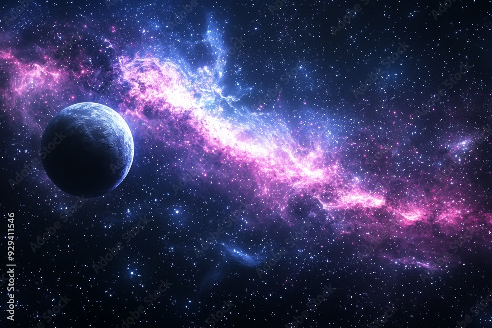 Space cosmic illustration with planets scene created with Generative AI Space cosmic illustration with planets scene created with Generative AI