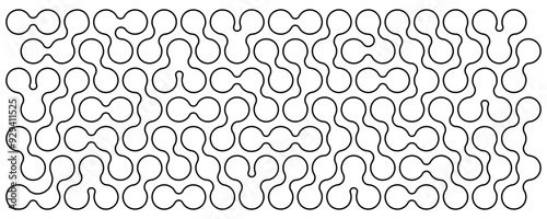 Meta balls pattern. Amorphous shapes background. Organic blobs, fluid drops, cells or molecules isolated on white background. Trendy abstract wallpaper. Vector outline illustration.