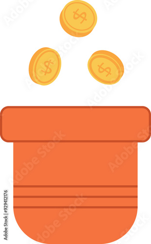 Planting golden coins in flowerpot. Financial investment concept