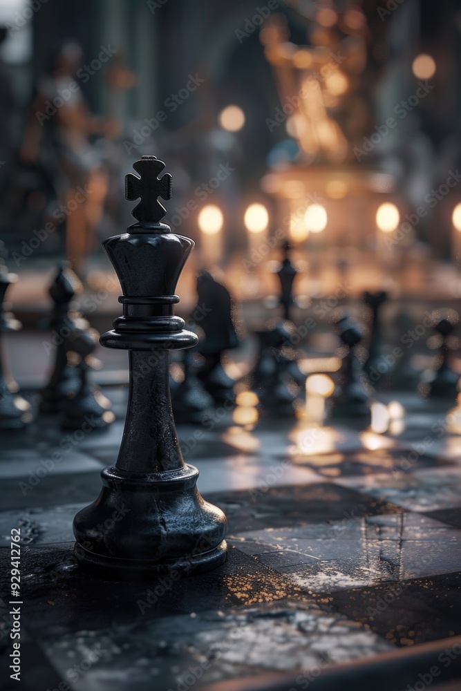 A close-up view of a chessboard with multiple pieces in various positions A close-up view of a chessboard with multiple pieces in various positions