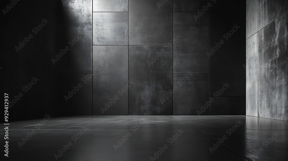 dark concrete wall and floor background three dimensional room for mock up or product display : Generative AI dark concrete wall and floor background three dimensional room for mock up or product display : Generative AI
