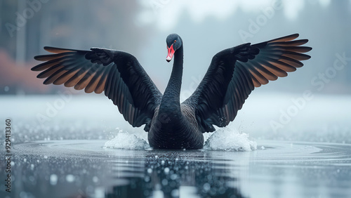 Beautiful black swan in winter photo