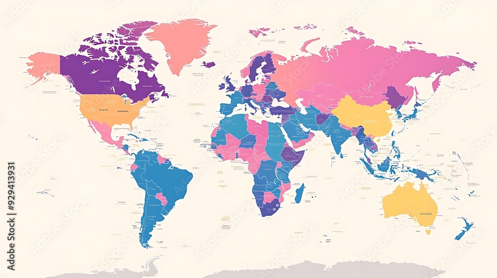 Fototapeta premium A World Map Highlighting Major Cities and Continents 