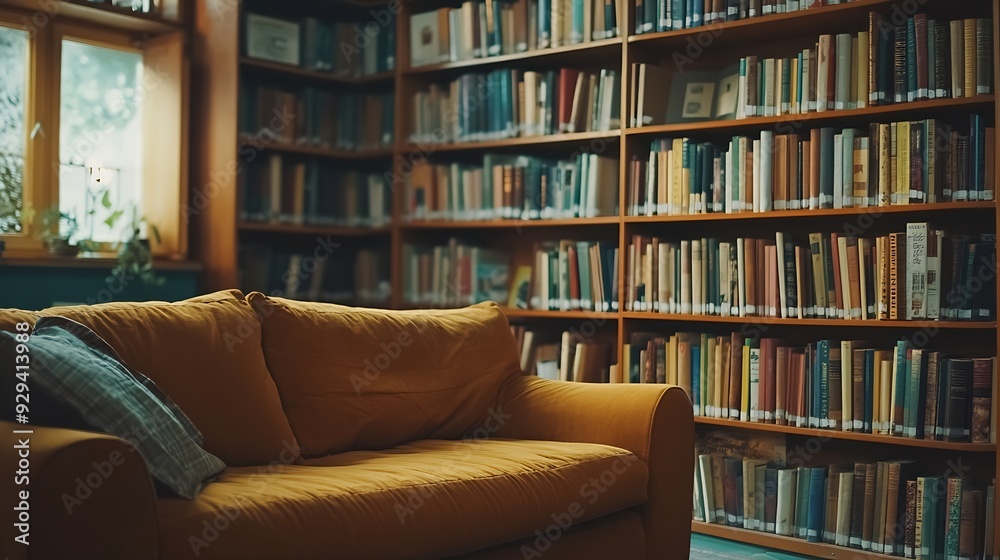 Bookshelves in the library Large bookcase with lots of books Sofa in the room for reading books Library or shop with bookcases Cozy book background Bookish bookstore bookshop : Generative AI Bookshelves in the library Large bookcase with lots of books Sofa in the room for reading books Library or shop with bookcases Cozy book background Bookish bookstore bookshop : Generative AI