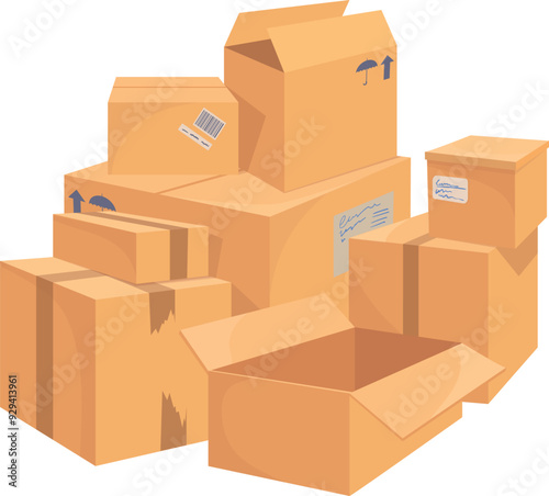 Shipping boxes pile. Storage containers. Delivery packs