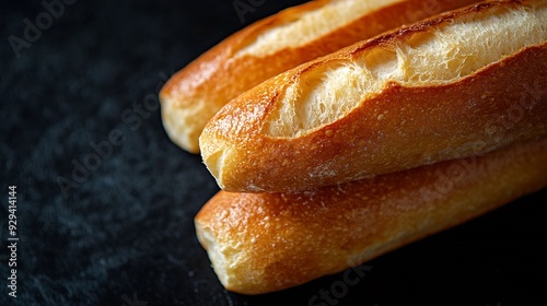 Closeup of portion of french bread typical of Brazil on black background : Generative AI