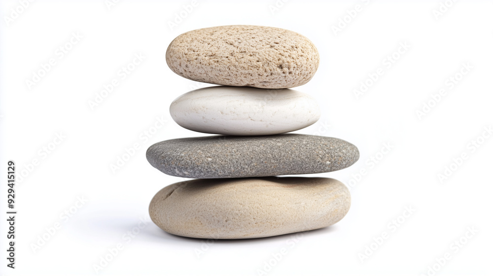 Stack of four smooth stones balanced on one another on a clean white background, showcasing natural textures and colors. Stack of four smooth stones balanced on one another on a clean white background, showcasing natural textures and colors.