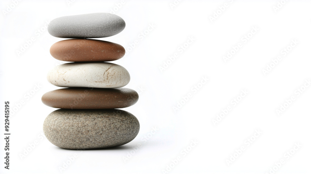 Stack of smooth, multicolored stones arranged in ascending order, creating a sense of balance and tranquility against a clean white background. Stack of smooth, multicolored stones arranged in ascending order, creating a sense of balance and tranquility against a clean white background.