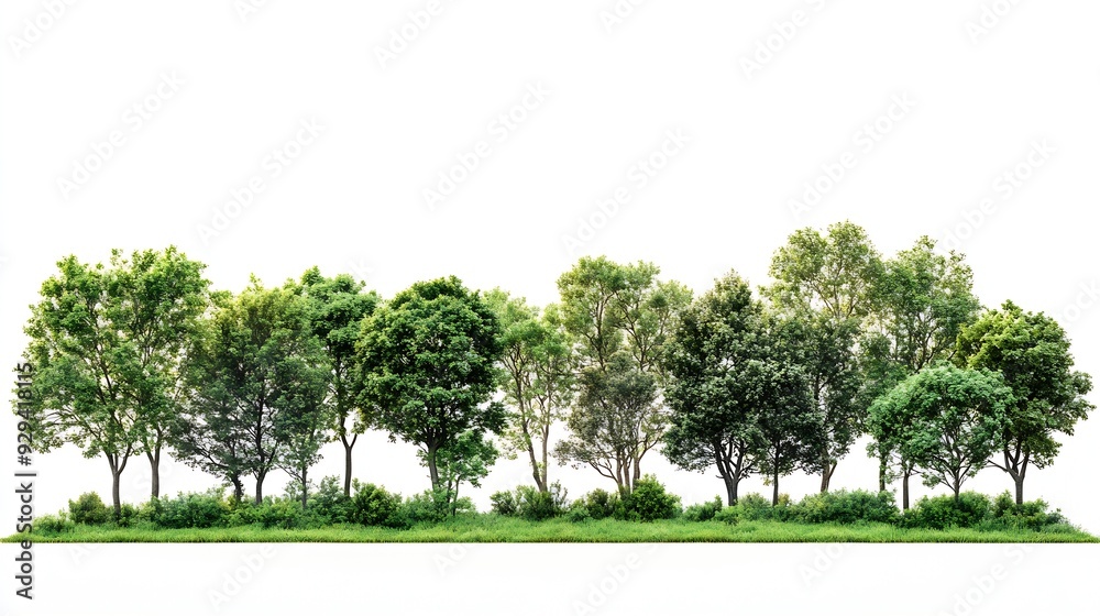 Obraz premium View of a High definition Treeline isolated on a white background : Generative AI